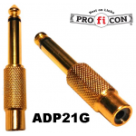 ADP 21G της Pro.fi.con επίχρυσος μετατροπέας ανταπτορ 6.3mm αρσενικό mono σε RCA θηλυκό φις adaptor male plug to socket changer connector golden plated